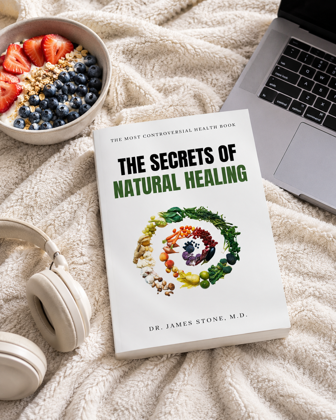 The Secrets of Natural Healing by James Stone shown open on a desk